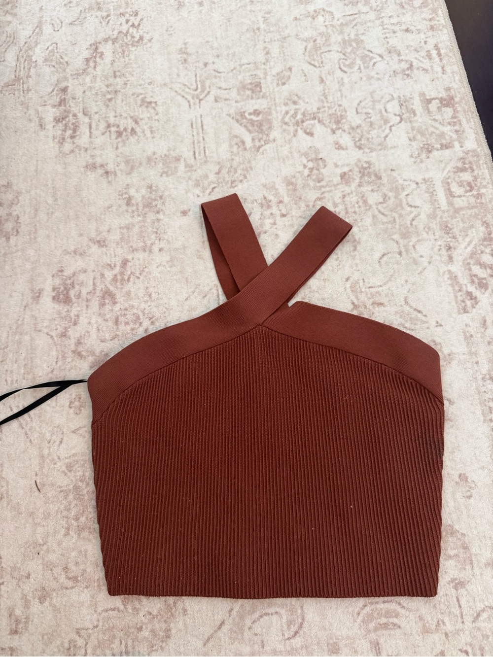 Rust Ribbed Cross-Strap Crop Top